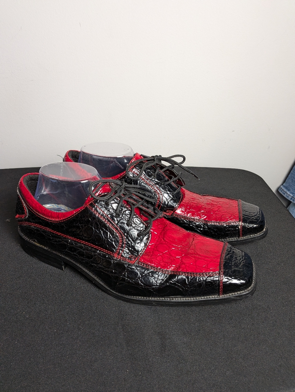 Sio Men's Dress Shoes Red Black Square Toe Gator Croc Style Sz  10